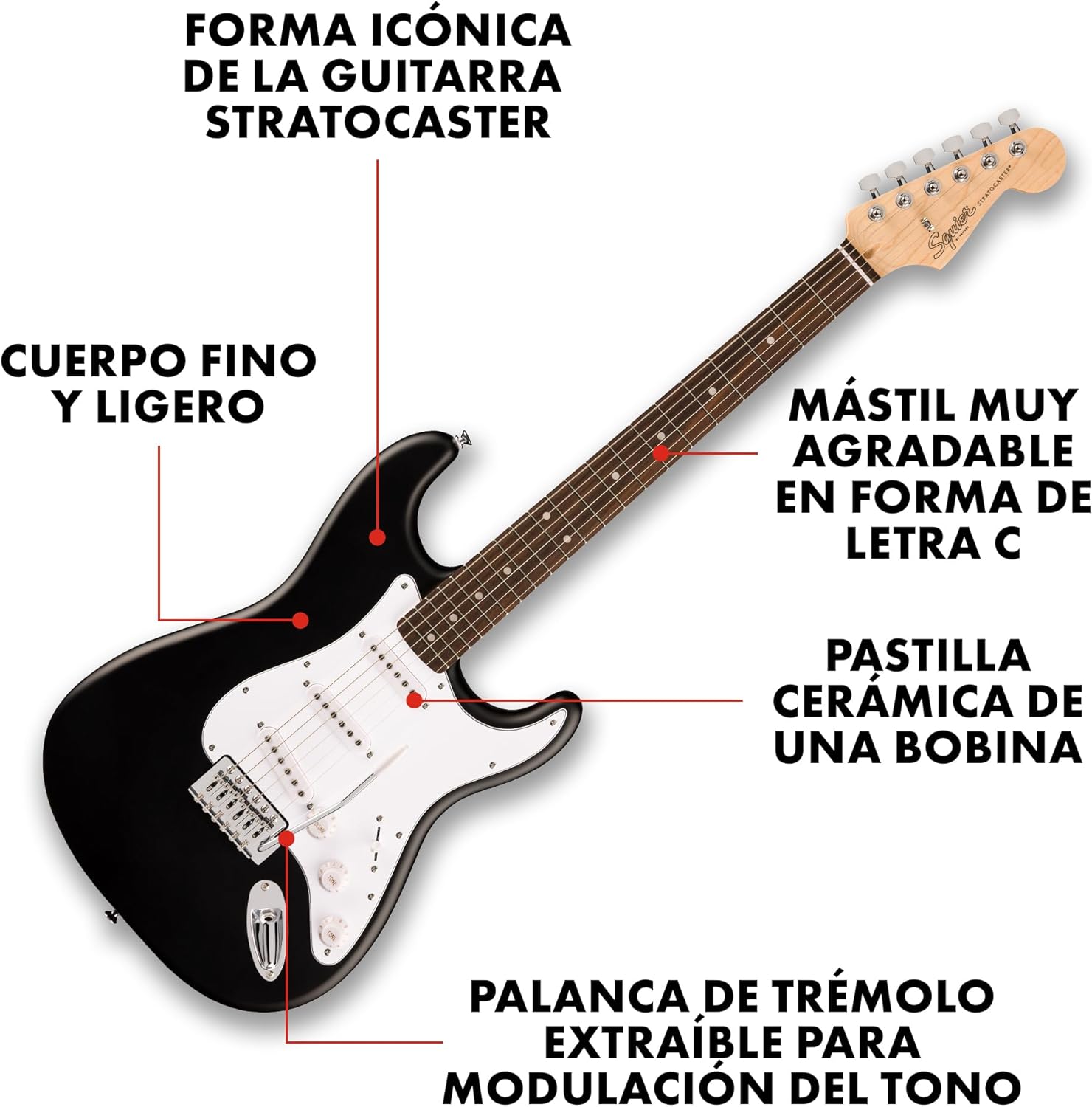 Fender Squier Debut Series Stratocaster Guitarra Eléctrica, Guitarra para Principiantes, con 2 Años de Garantía, Negro