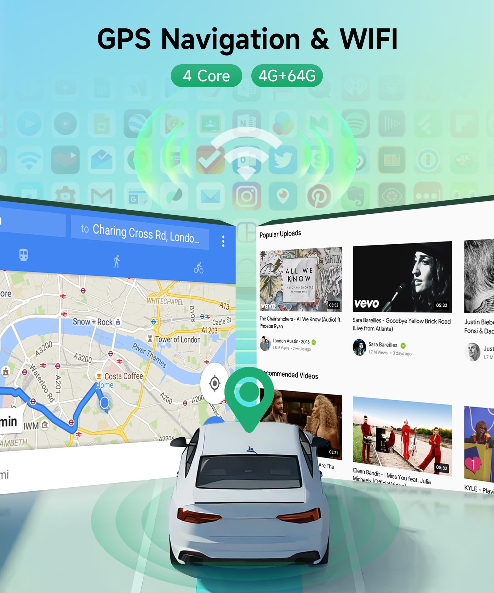 2G+64G Wireless Carplay Android Car Radio for Renault Dacia Logan 2 Sandero B52 2012-2019 9 Inch Radio with Android Auto Navi GPS WiFi Mirror Link Bluetooth FM/RDS/Dab/SWC Rear Camera