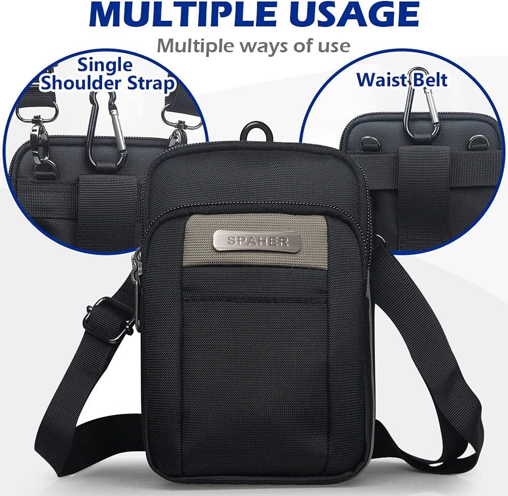 SPAHER Pequeno bolsa de cintura cinto homem mala de tiracolo homem pequenas bolsas de ombro homem desporto bolso homem pequeno cintura móvel bolsa de cintura presente para homem, Preto