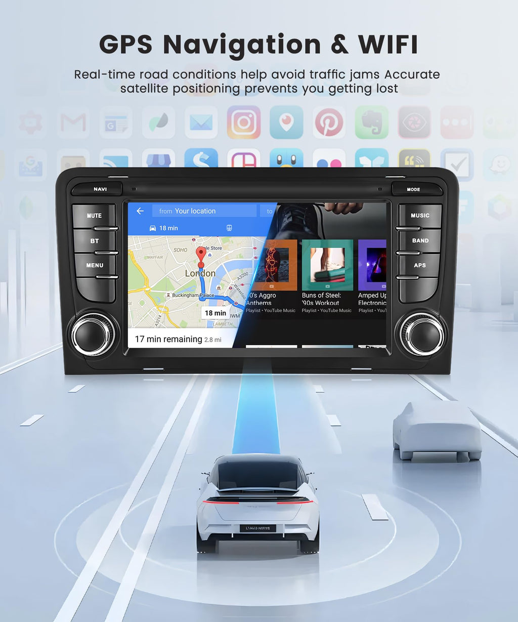 6G+128G 8 Core Wireless Carplay Android Car Radio for Audi A3 8P A3 8P1 S3 RS3 8P RS3 Sportback 7 Inch Car Radio Android Auto GPS Navi WiFi Mirror Link Bluetooth FM/RDS/DSP Rear Camera
