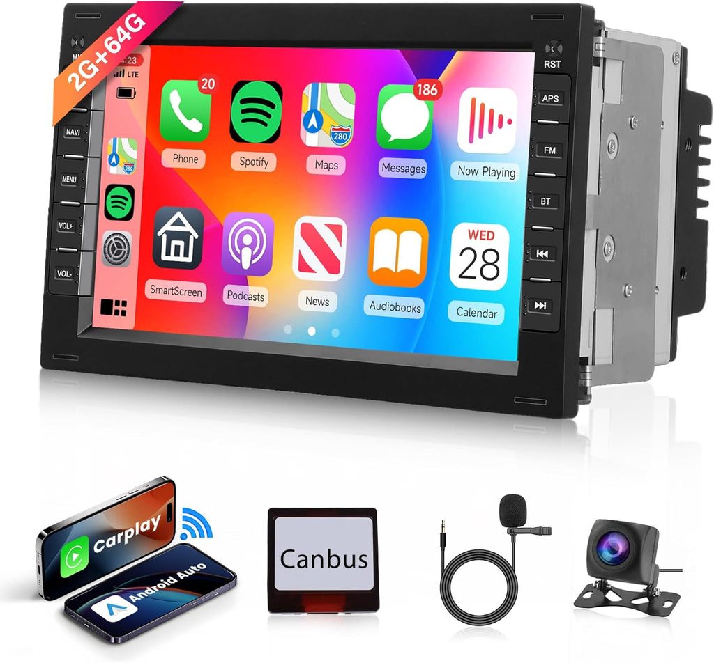 2G+64G Wireless Carplay Android 13 Car Radio for VW T5 Golf 4 Bora Polo Passat B5 Jetta Seat Peugeot 307 Ford Galaxy 7 Inch Car Radio with Navi GPS WiFi Bluetooth FM/RDS Rear Camera