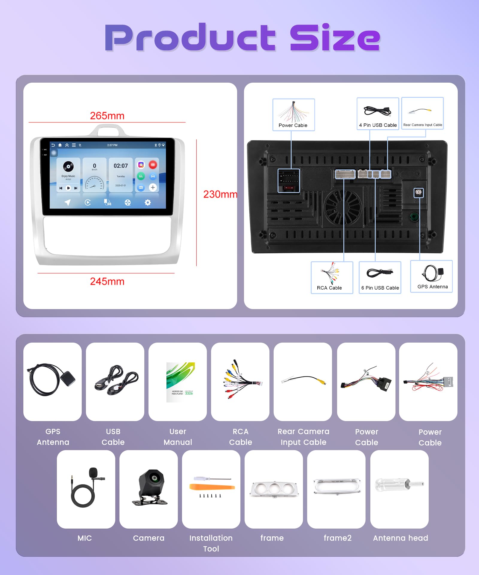 4G+64G Wireless Carplay Android Car Radio for Ford Focus Mk2 Mk3 Exi MT 2 3 2004-2011 9 Inch Incell Screen Car Radio Android Auto GPS Navi WiFi Bluetooth FM/RDS EQ/USB/SWC Rear Camera