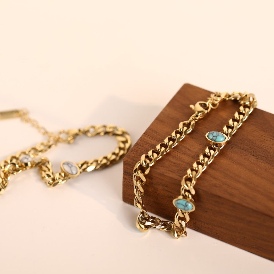 Pulseira em Aço Inoxidável e Pedra Natural