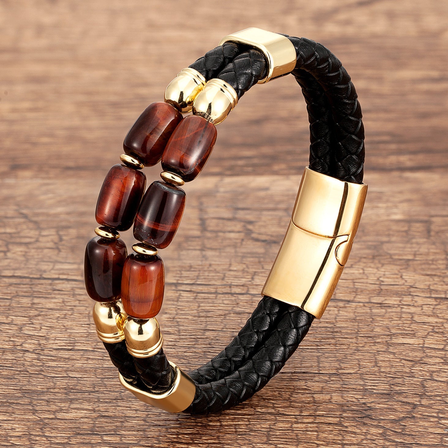 Leather and Natural Stone Bracelet
