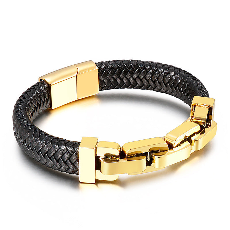 Leather and Titanium Steel Bracelet