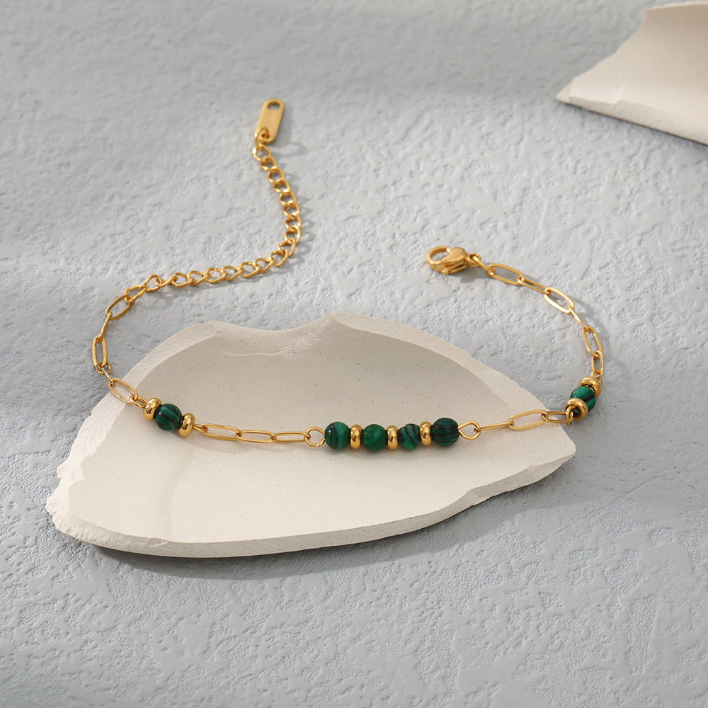 Pulseira em Aço Inoxidável e Pedra Natural