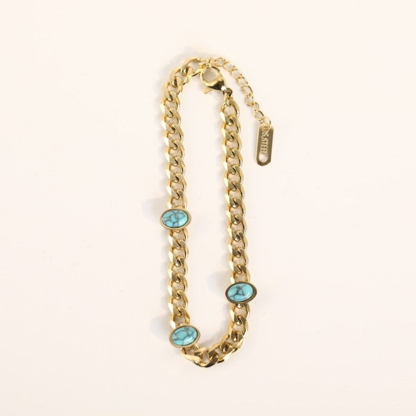 Pulseira em Aço Inoxidável e Pedra Natural