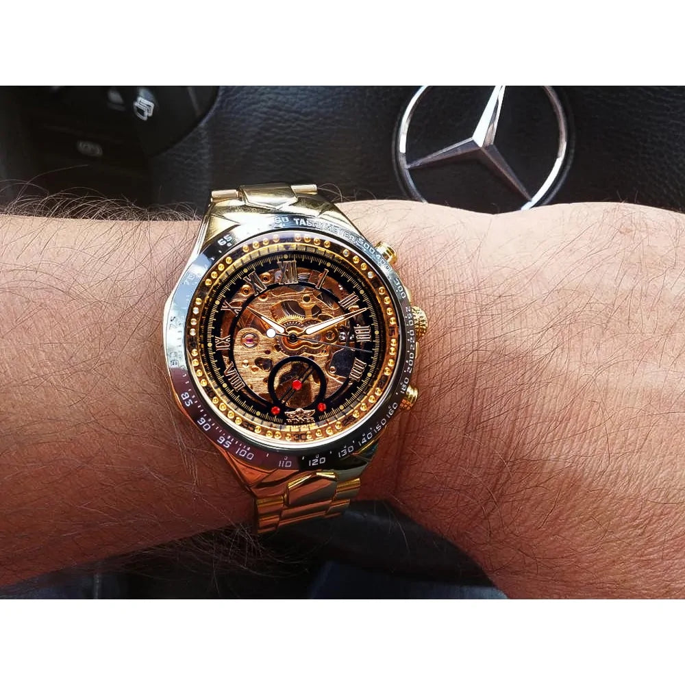Men's gold mechanical watch