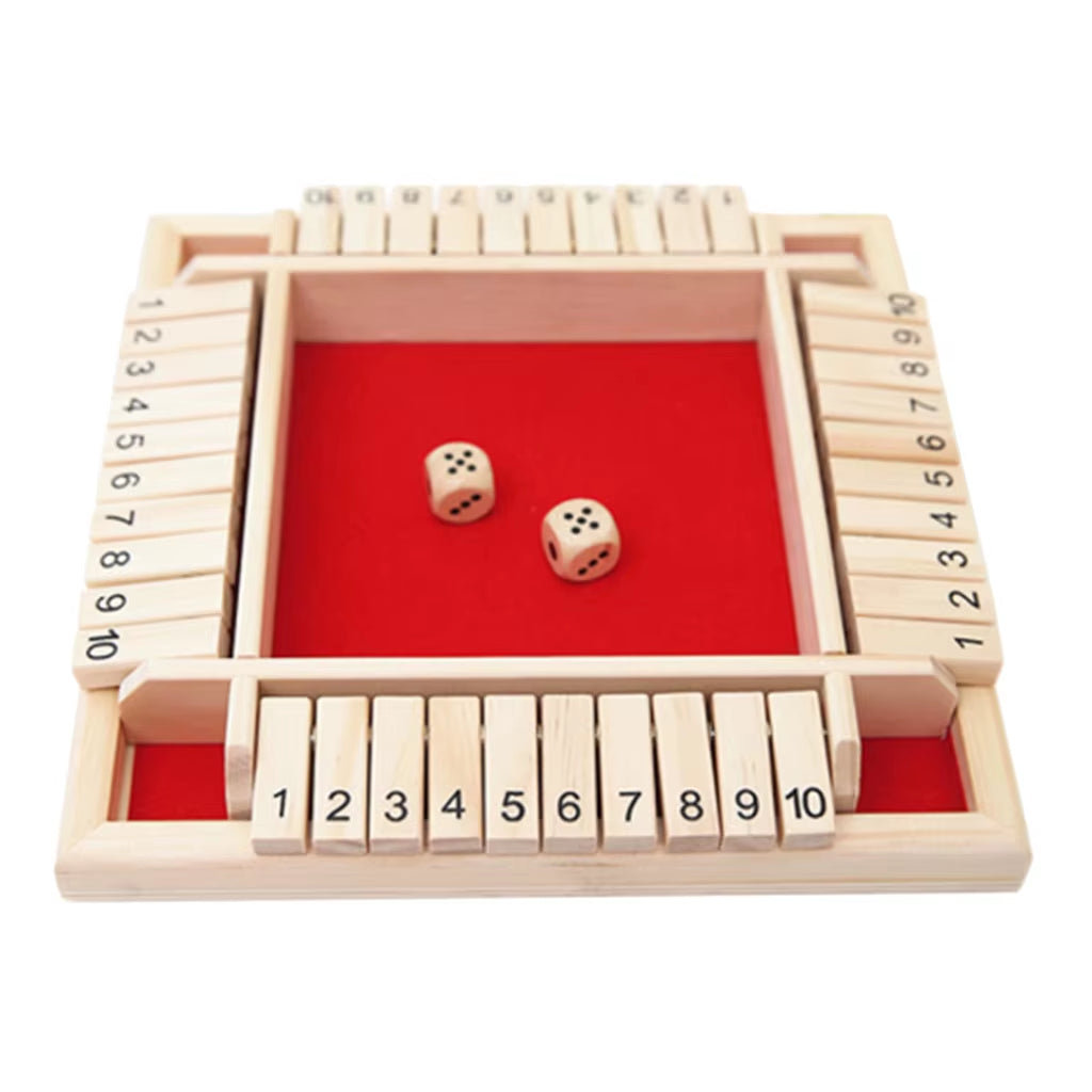 4 Sided 10 Number Shut the Box Dice Tabletop Board Game Wooden Flaps Toy Home Enetertainment Party Pub Bar KTV 2 to 4 Players