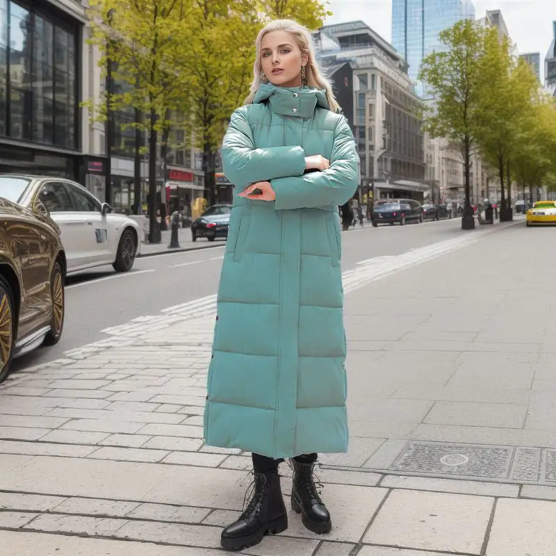 Long Puffer Coat for Women – Loose Fit Winter Jacket with Hood