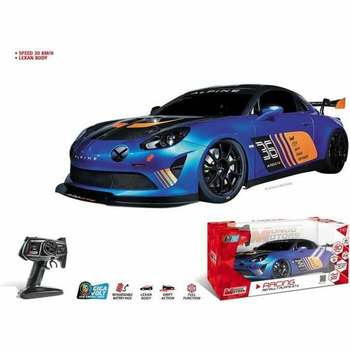 Carro Rádio Controlo Mondo Alpine A110 GT4 R / C 1:10 Turquesa