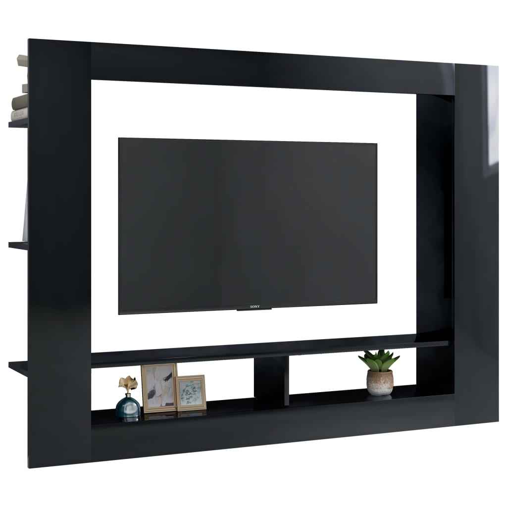 vidaXL TV Cabinet 152x22x113 cm Wood Derivatives Glossy Black