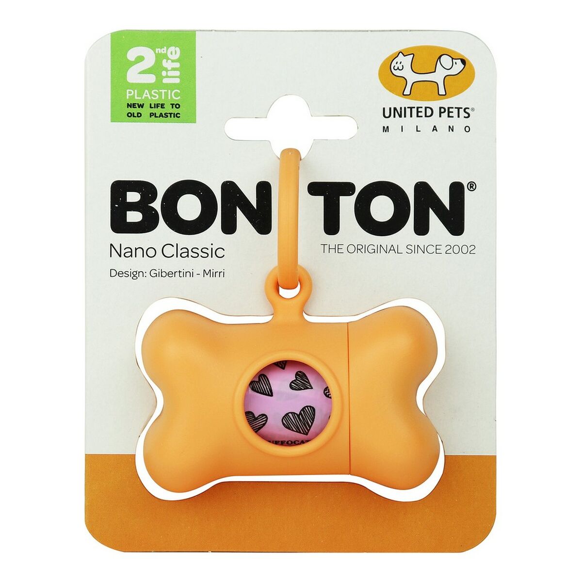 Dispensador de bolsas para perros Bon Ton Nano Classic de United Pets, color naranja, plástico reciclado (6 x 3 x 4 cm)