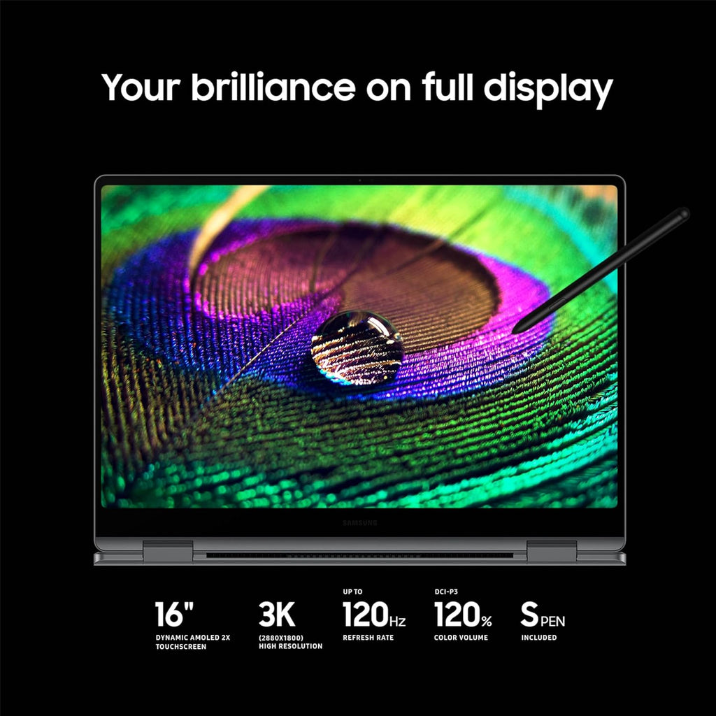Samsung 16” Galaxy Book5 Pro 360 Copilot+ PC, AI Computer, Intel Core 7 Ultra Processor, 3K AMOLED (2880x1800) Touchscreen, S Pen,120Hz, Dolby Atmos, Student Laptop, Lightweight, All-Day Battery Life