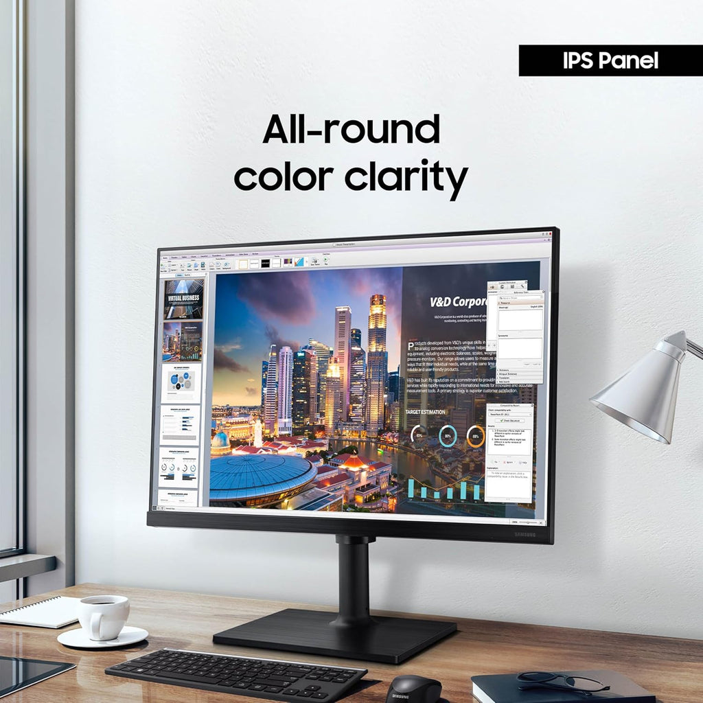 SAMSUNG FT45 Series 24-Inch FHD 1080p Computer Monitor, 75Hz, IPS Panel, HDMI, DisplayPort, USB Hub, Height Adjustable Stand, 3 Yr WRNTY (LF24T454FQNXGO),Black