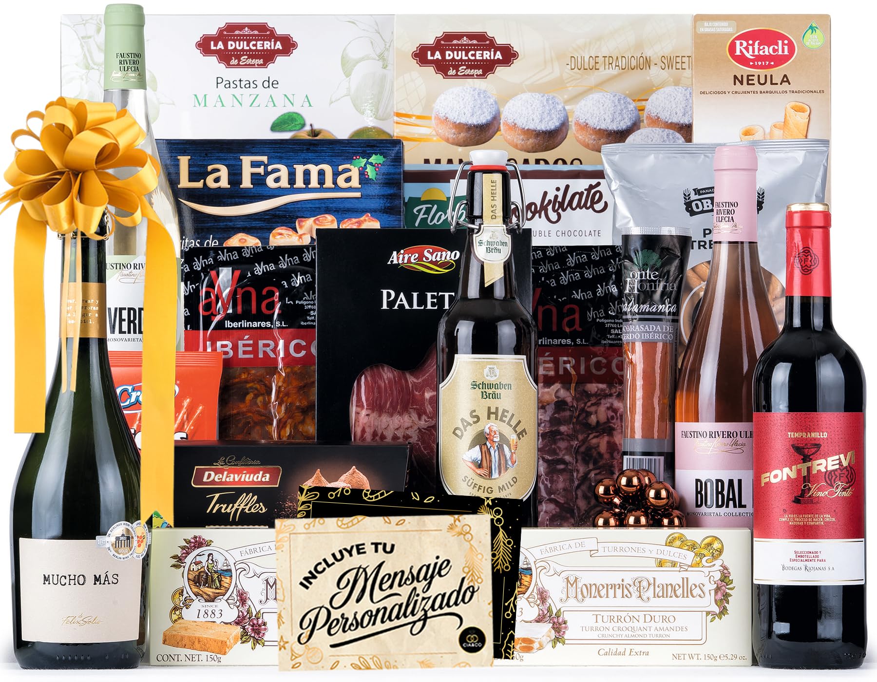 Christmas Basket with Gourmet Ham 2025 (Lot 217) · With Red and White Wine Rioja, Cava, Gin, Beer, Sweets and Iberian · Includes Customizable Card · Ideal Corporate or Family Gift
