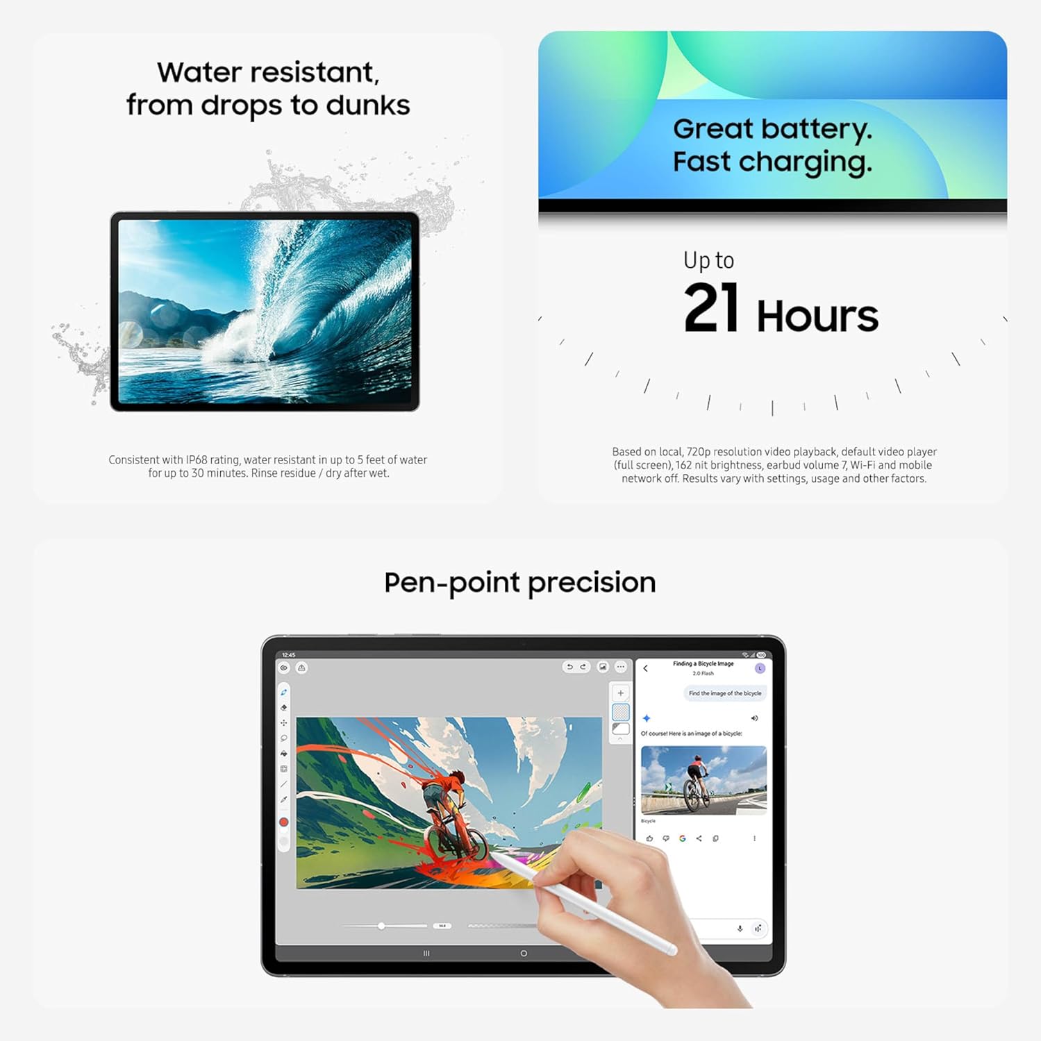 SAMSUNG Galaxy Tab S10 FE+ 13.1” 128GB WiFi Android Tablet, Large Display, Long Battery Life, Exynos 1580 Processor, IP68, Water-Resistant, 90 Hz Refresh, S Pen for Note-Taking, US Version, Blue