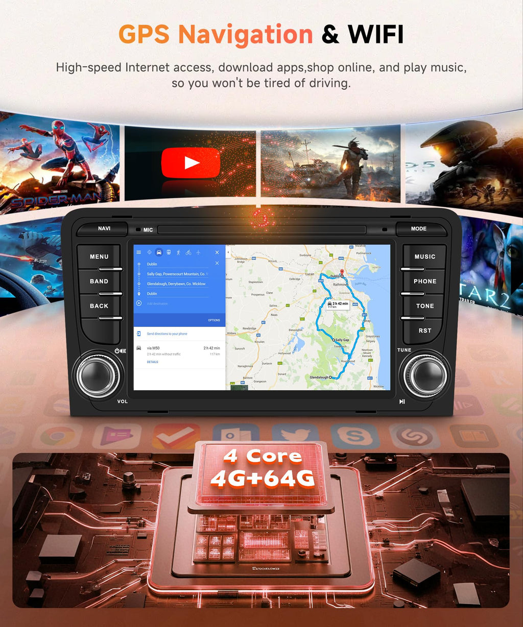 6G+128G 8 Core Wireless Carplay Android Car Radio for Audi A3 8P A3 8P1 S3 RS3 8P RS3 Sportback 7 Inch Car Radio Android Auto GPS Navi WiFi Mirror Link Bluetooth FM/RDS/DSP Rear Camera