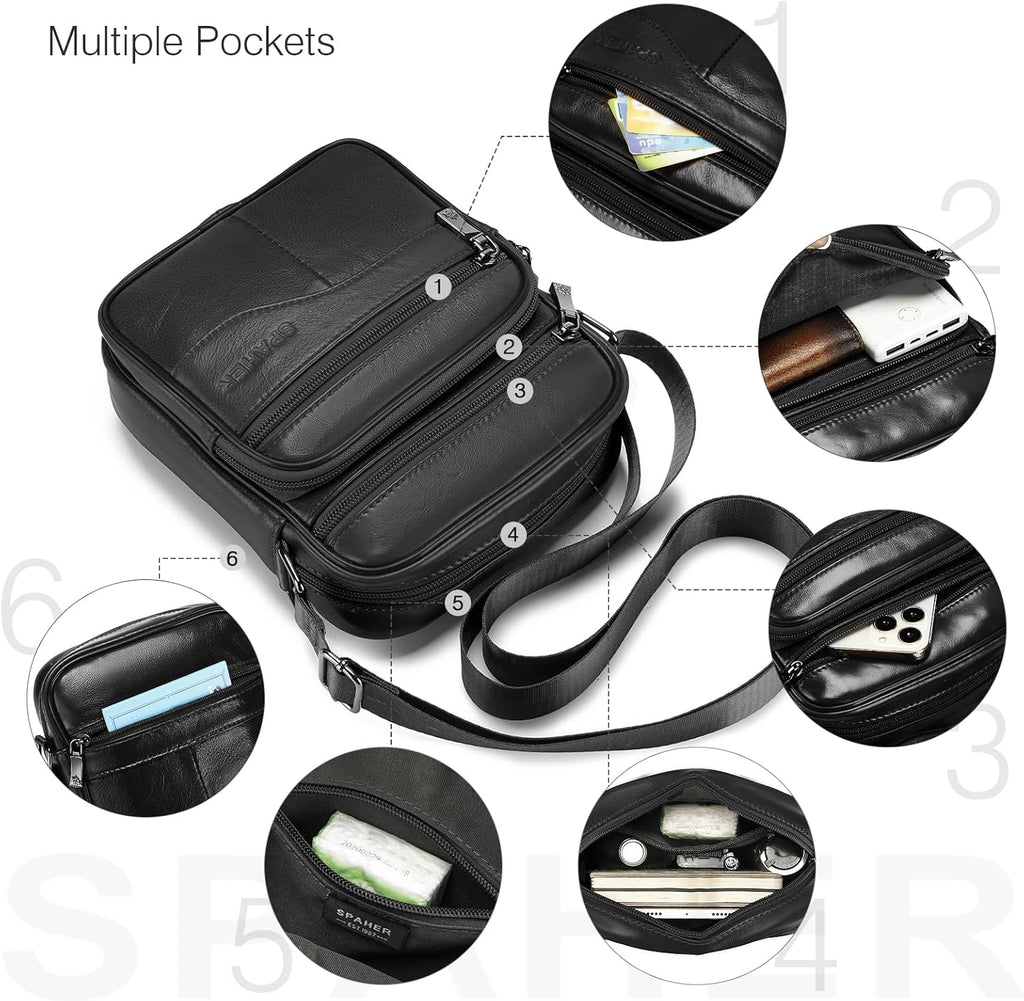 SPAHER - Mala de ombro para homem, tiracolo, de couro versátil, pequena tiracolo, para homem, bolsa, negócios, vintage, mochilas usadas, capas multifuncionais, malas de mão de viagem
