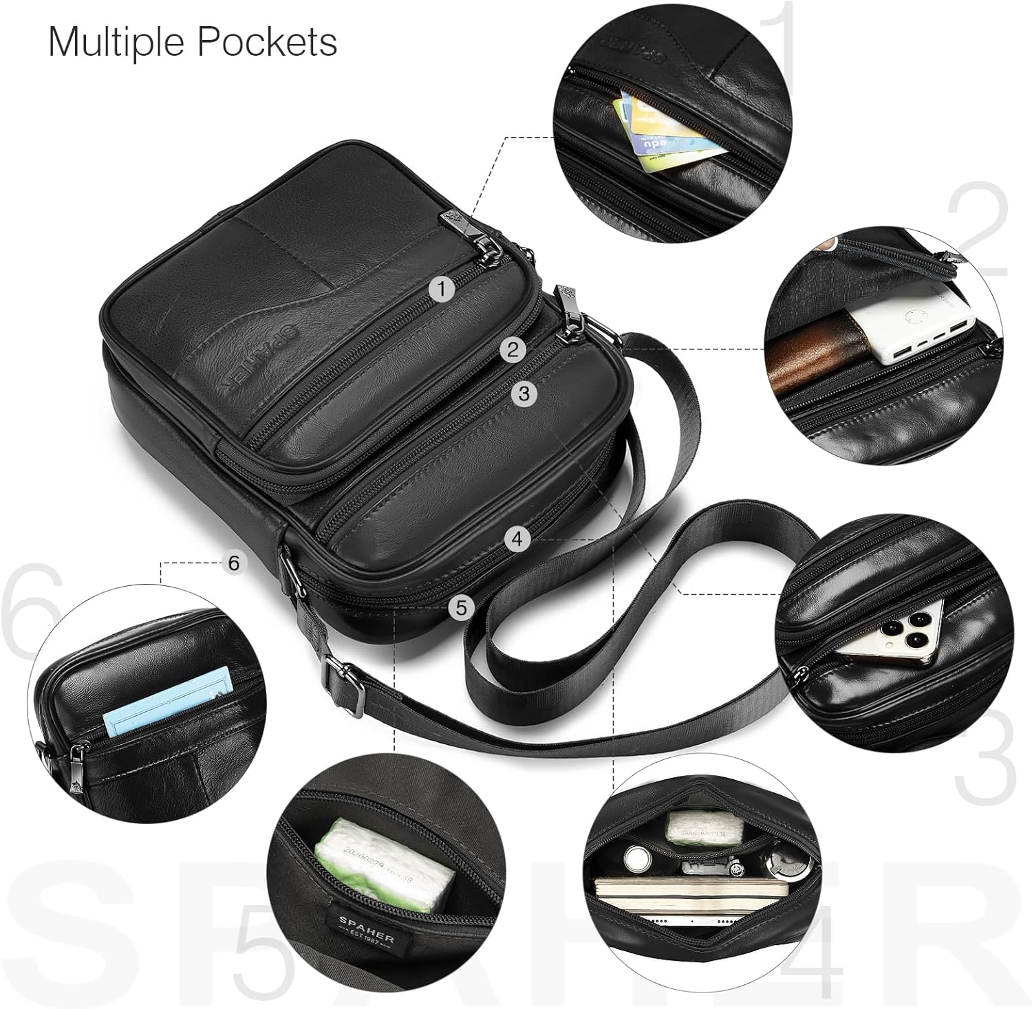 SPAHER - Mala de ombro para homem, tiracolo, de couro versátil, pequena tiracolo, para homem, bolsa, negócios, vintage, mochilas usadas, capas multifuncionais, malas de mão de viagem