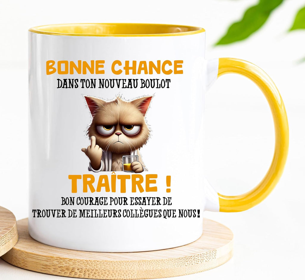 Jungle Mug Caneca do colega | presente divertido de início para colega | Boa sorte traidor! Caneca de humor preta | Caneca de presente para escritório, compatível com máquina de lavar louça e