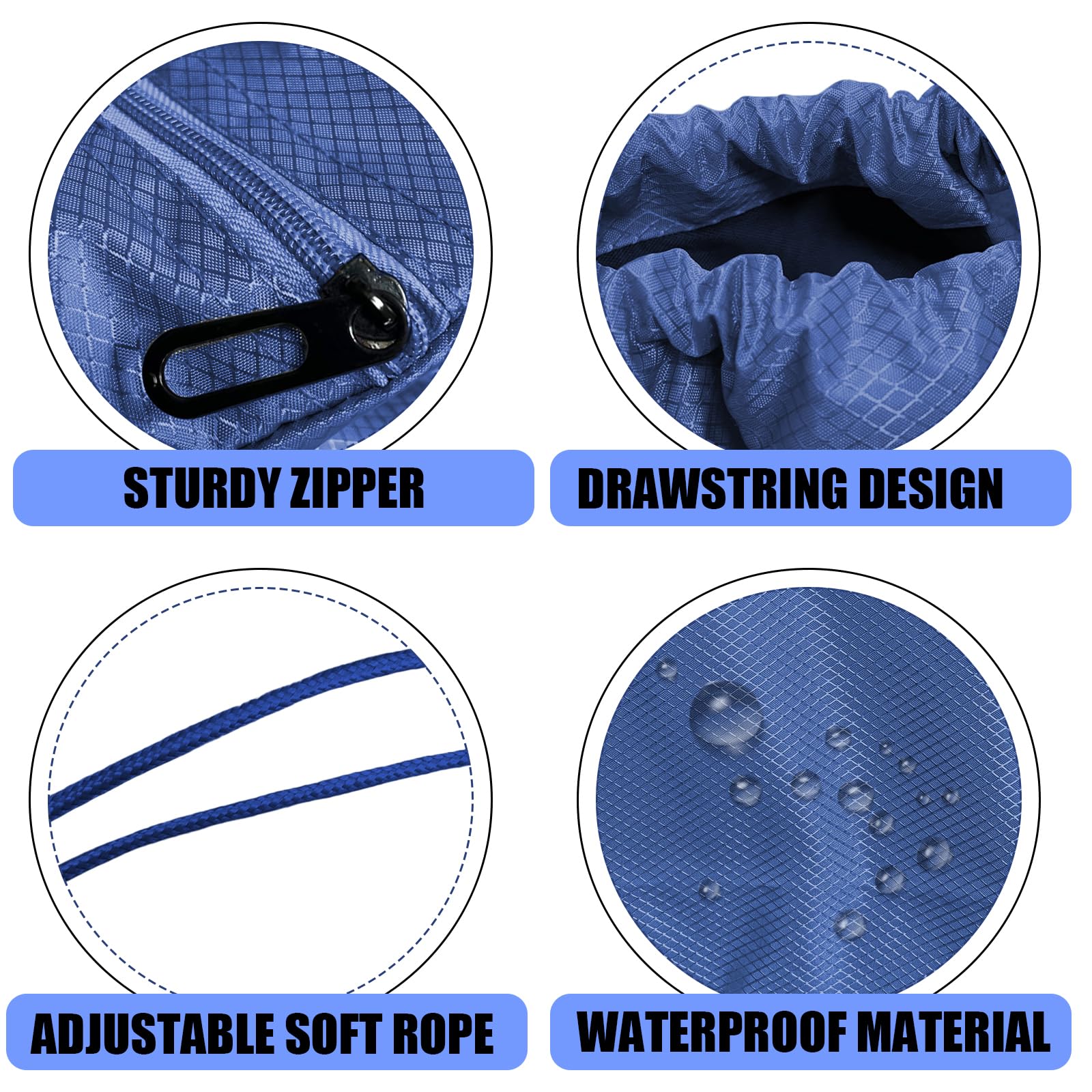 Jsdoin Waterproof Drawstring Bag for Gym, Sports Drawstring Backpack, Sports Bag, Zipper, School, Beach, Holiday, Swimming, Travel