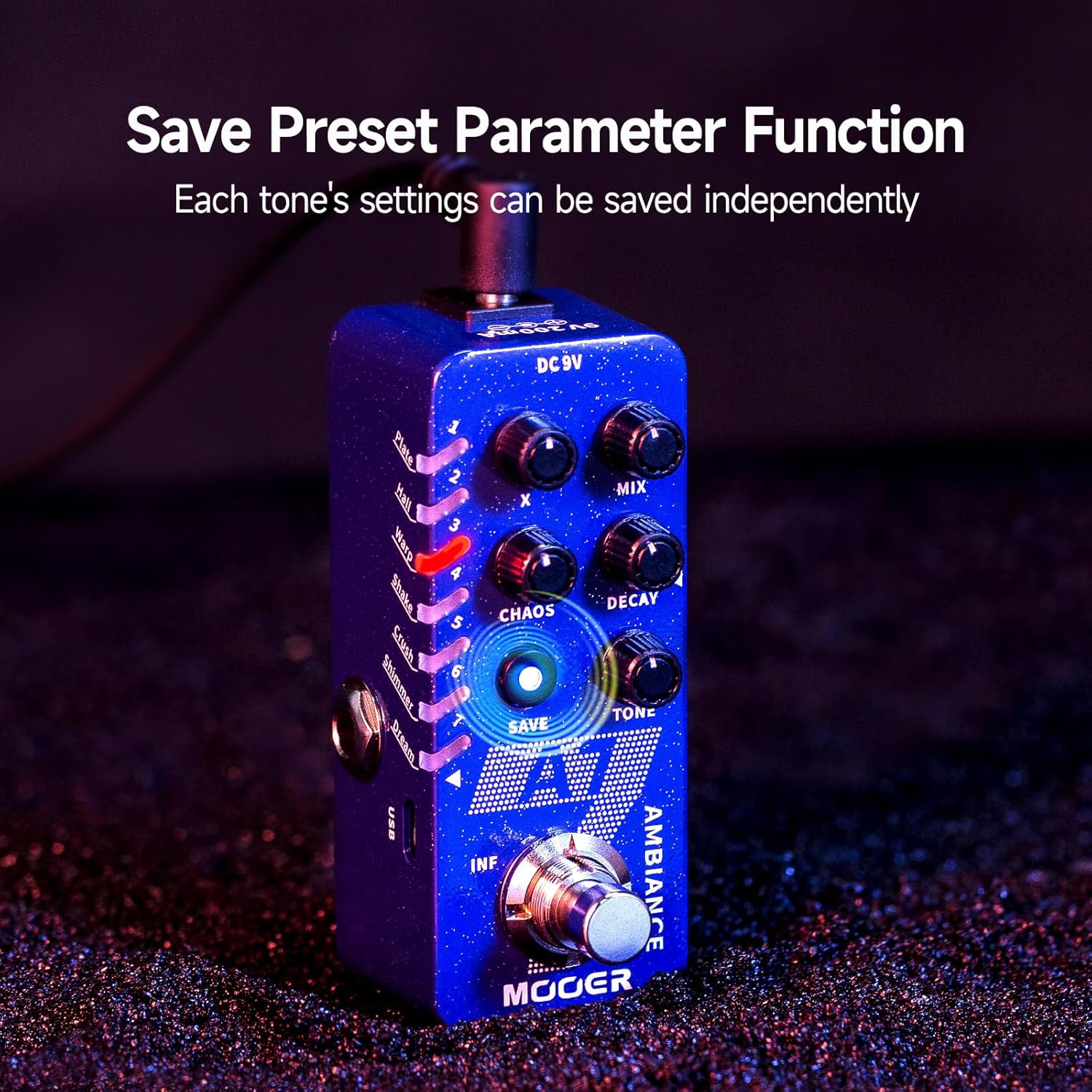MOOER A7 Reverb Guitar Pedal Ambiance Versatile with 7 Diffrevent Rever Effects And Save Setting Function, INFINITE Trail Function, Supports Buffer Bypass or True Bypass