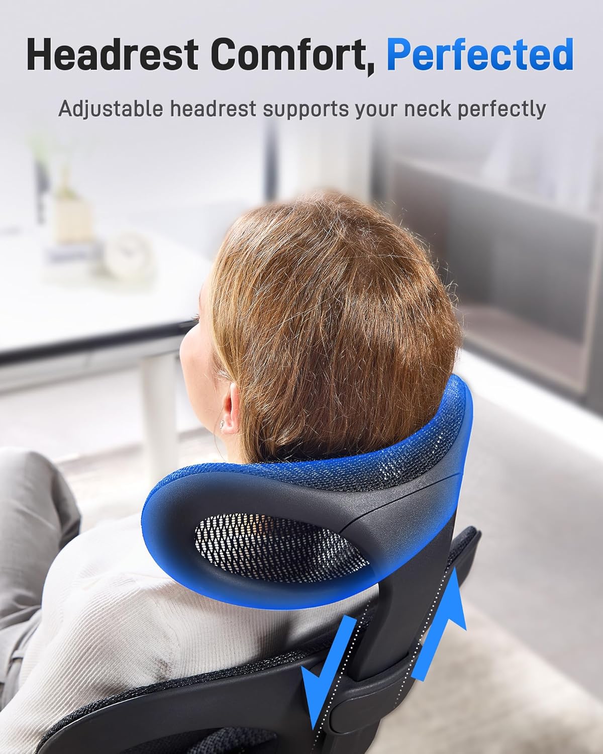 Ergonomic Office Desk Chair, Comfortable Computer Gaming Chair, Breathable Mesh Back & Seat, Adjustable Armrest & Headrest, Lumbar Support, Butterfly Design for Home Office (Black)