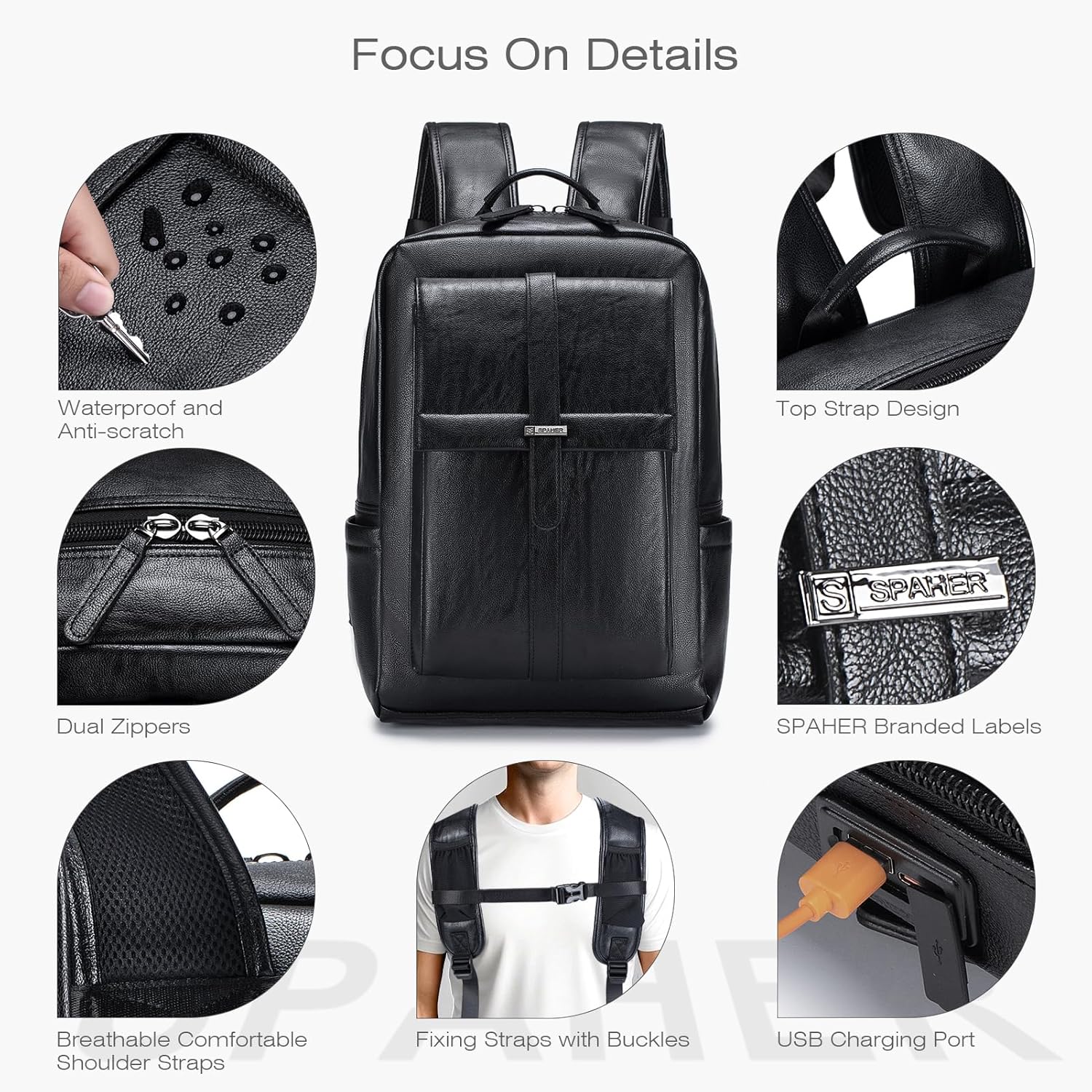 SPAHER Mochila portátil 15,6" mochila de viagem para mulher mochila de transporte impermeável mochila casual unissexo suporte ao ar livre ombro escolar caminhadas bagagem de negócios presente