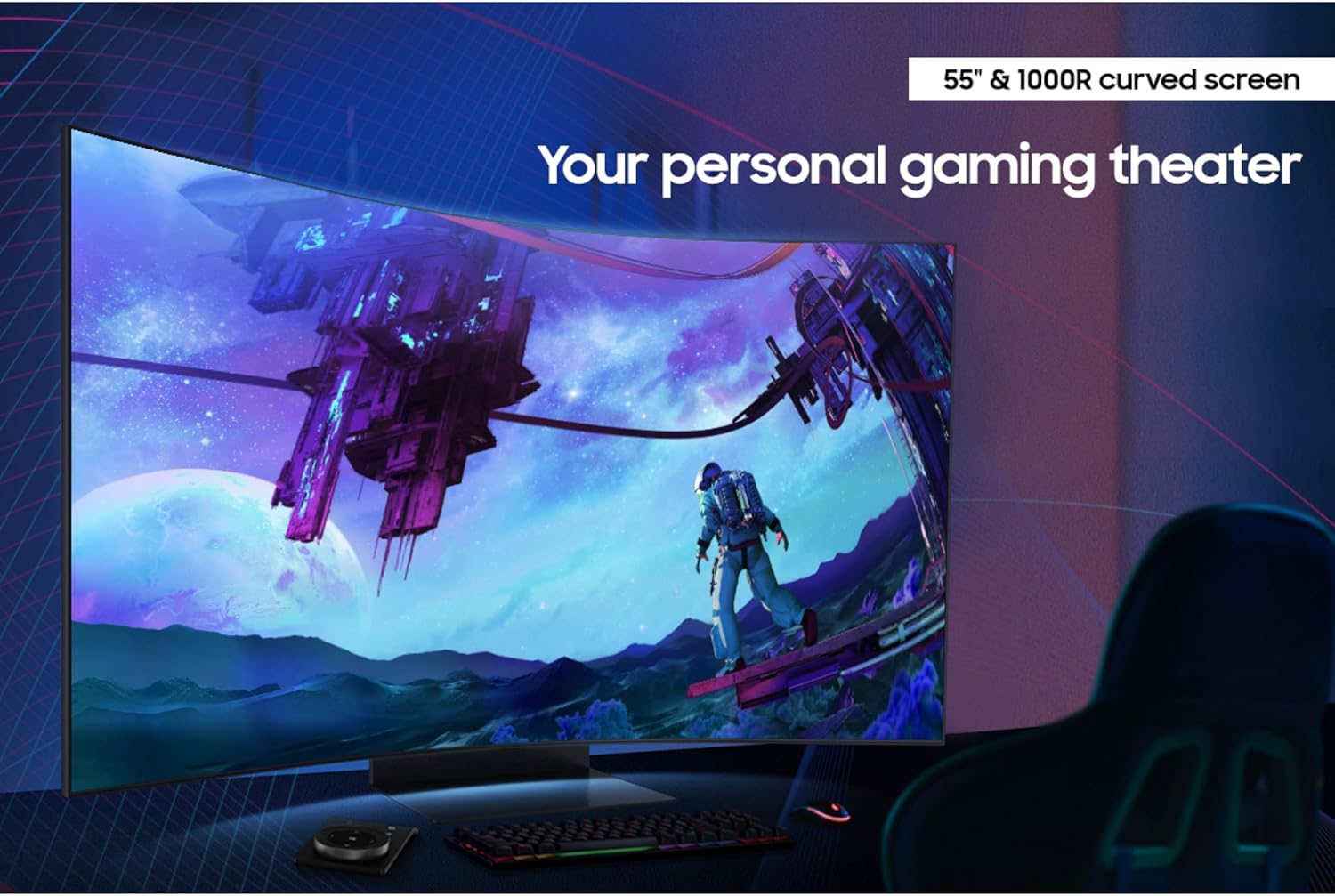 Samsung 55" Odyssey Ark 2nd Gen 4K UHD 1000R Curved Gaming Monitor, 165Hz, 1ms, 4 Input Multi View, Quantum Mini-LED, AMD FreeSync Premium Pro, HDR 10+, Height Adjustable Screen, LS55CG970NNXGO