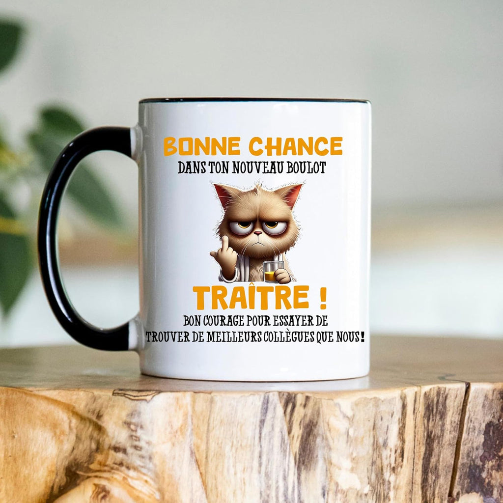 Jungle Mug Caneca do colega | presente divertido de início para colega | Boa sorte traidor! Caneca de humor preto | Caneca de presente para escritório, compatível com máquina de lavar louça e