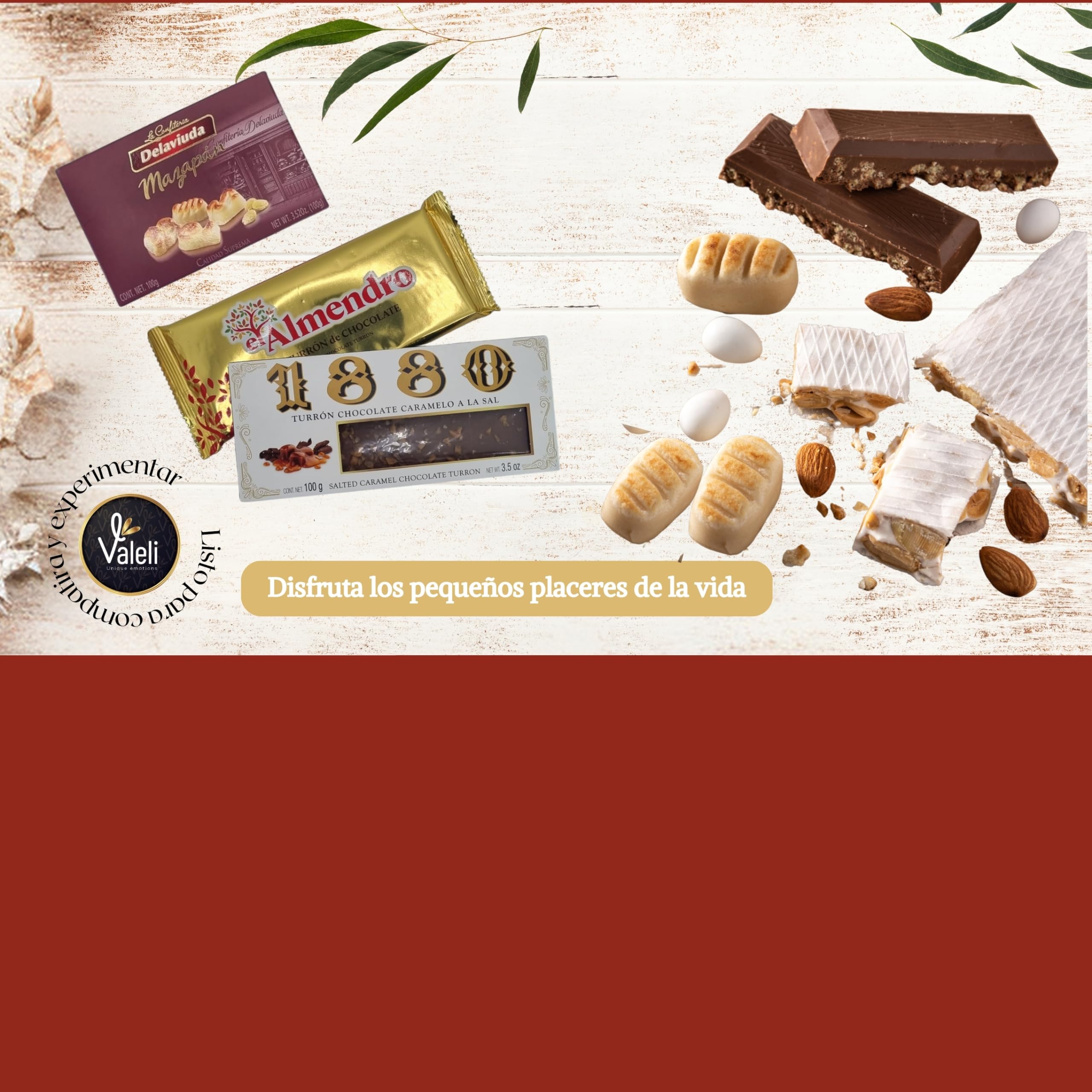 VALELI. Lotes de Natal para oferecer. Presente de Natal caixa Gourmet: doces, chocolates, polvorones. Presente de empresa cesta de Natal (Natal castanhos com licóres)