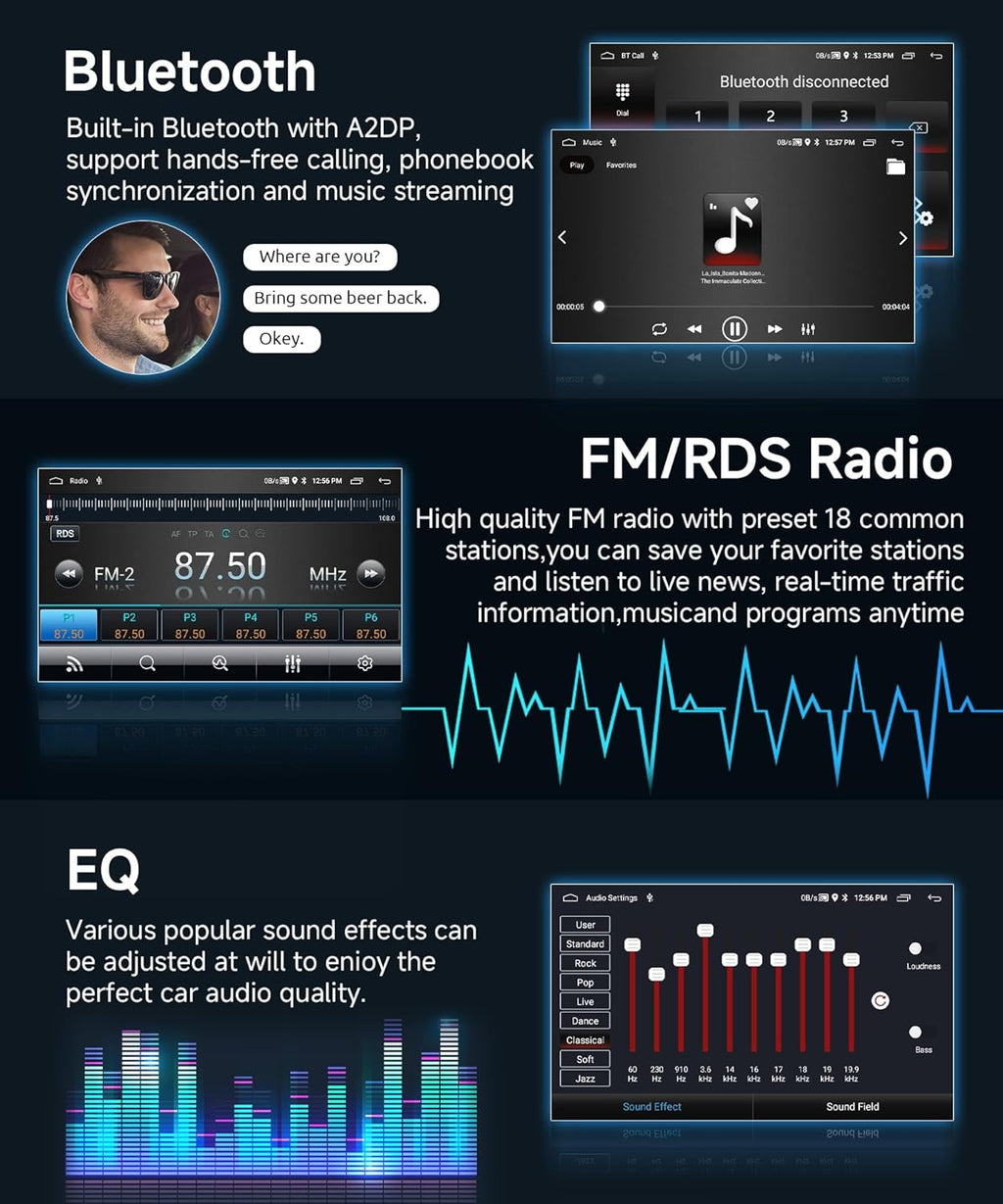 6G+128G 8 Core Wireless Carplay Android Car Radio for Toyota RAV4 2001-2006 9 Inch Screen Car Radio with Android Auto Navi GPS WiFi Mirror Link Bluetooth FM/RDS/DSP/SWC Rear Camera