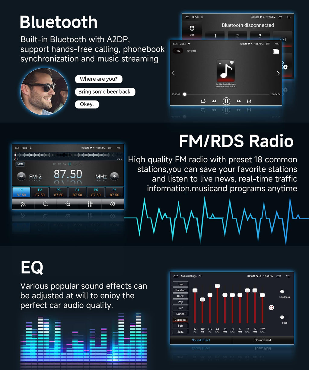 4G+64G Wireless Carplay Android 13 Car Radio 2 DIN for Toyota AURIS 2006-2011 10.1 Inch Car Radio with Android Auto GPS Navi WiFi Mirror Link Bluetooth FM/RDS/32 EQ/SWC Rear Camera