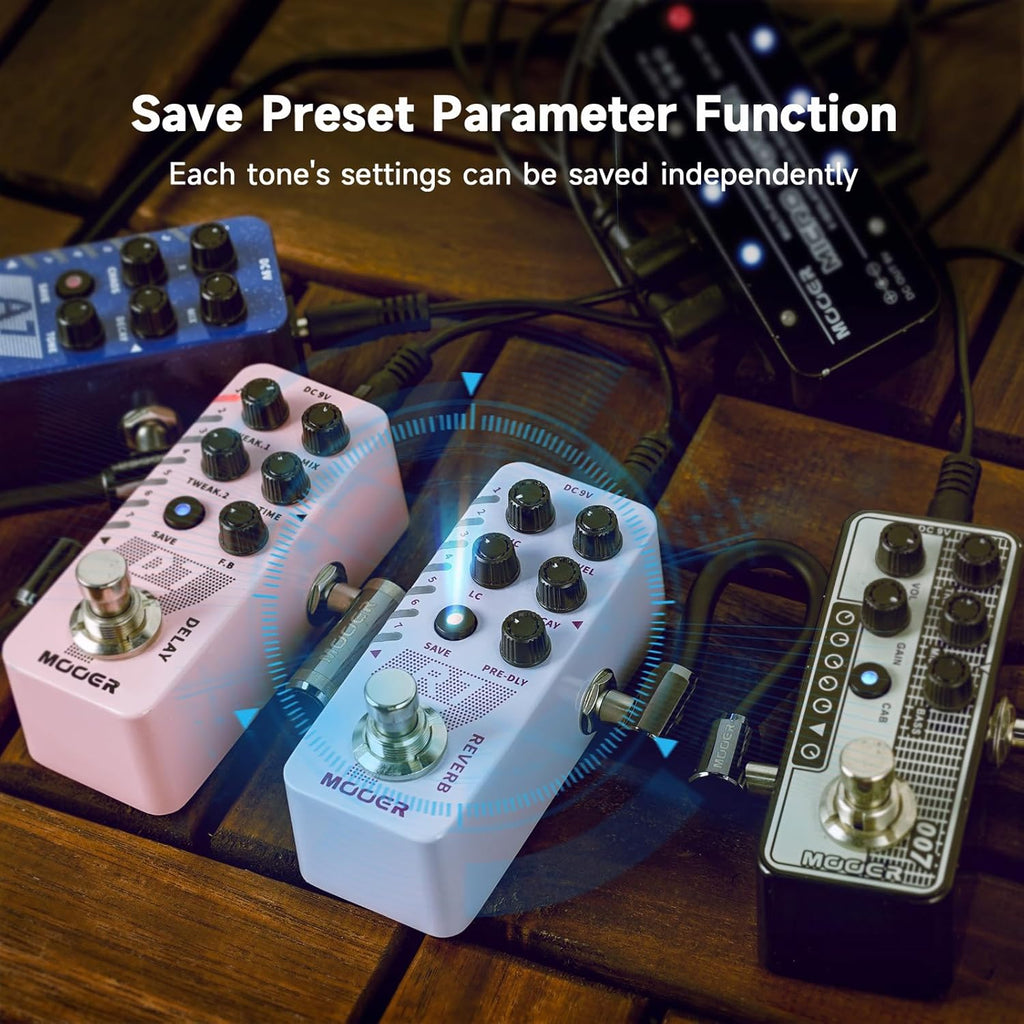 MOOER R7 Guitar Reverb Pedal, 7 Different, Rich and Classic Reverb Types With High Cut, Low Cut, Trail On Function, Buffer Bypass, Storable preset