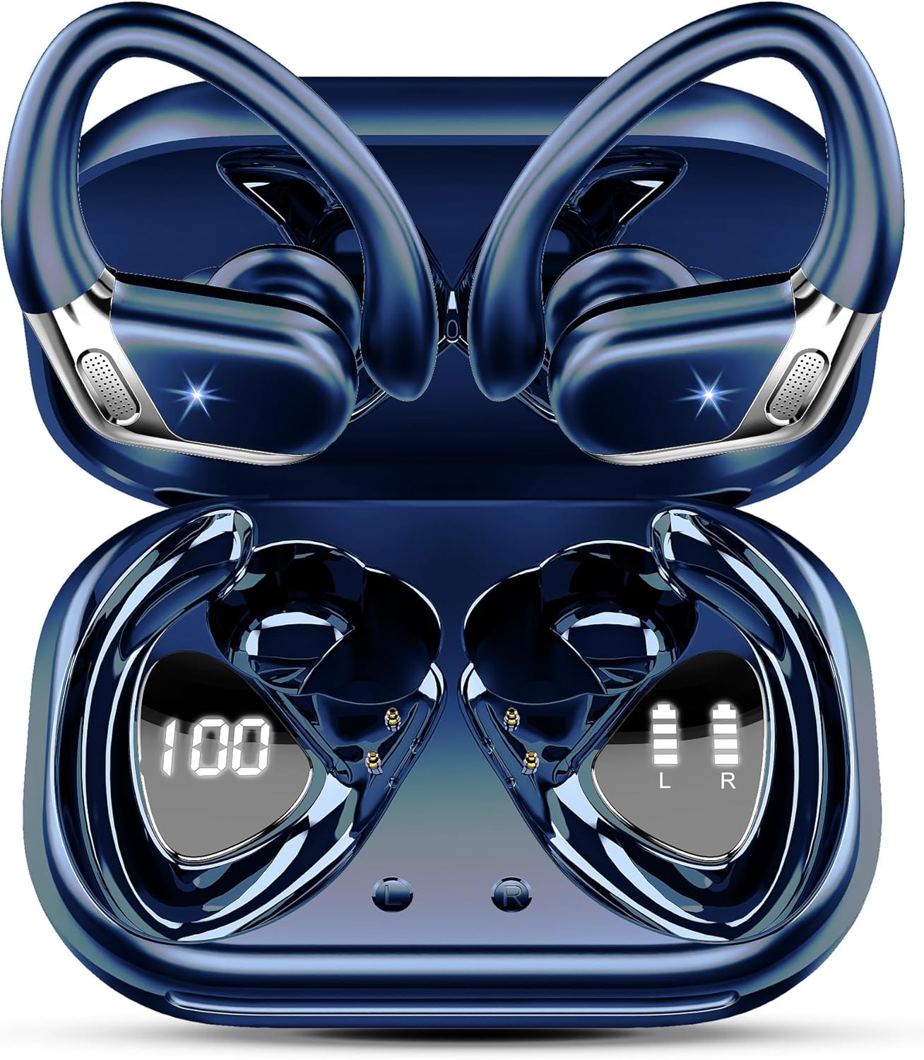 Bluetooth 5.4 Sport Headphones, Bluetooth Headphones with 3D Hifi Stereo, 50 Hours Wireless Earphones In Ear Noise Cancelling ENC and 4 HD Mics, Waterproof Wireless Earphones