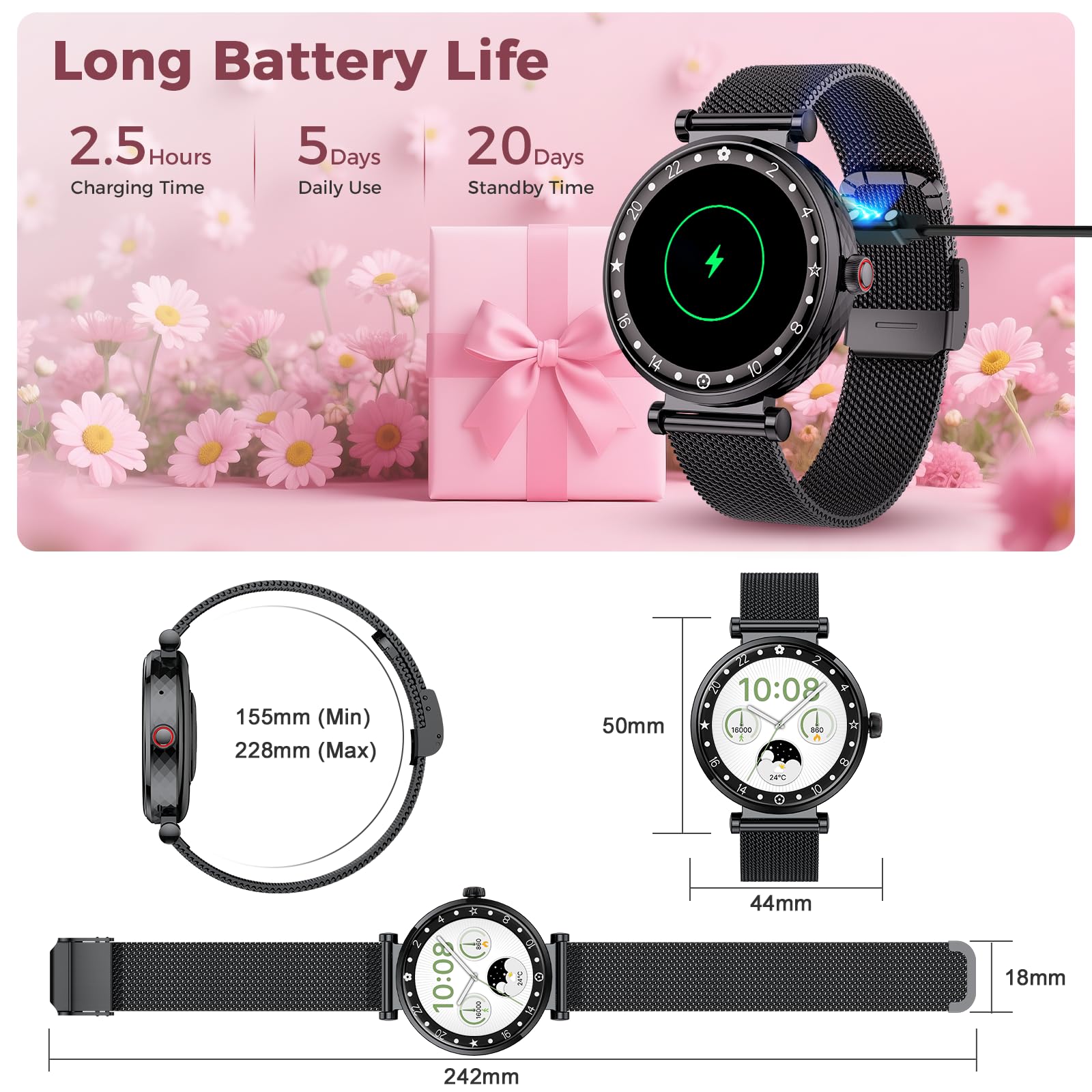 Smart Watch Women, 2025 New Smartwatch Woman with Calls, Smart Watch Menstrual Cycle/Sleep Monitor/SpO2/Pedometer/110+ Sports Modes, IP68 Waterproof Sports Watch for Android iOS