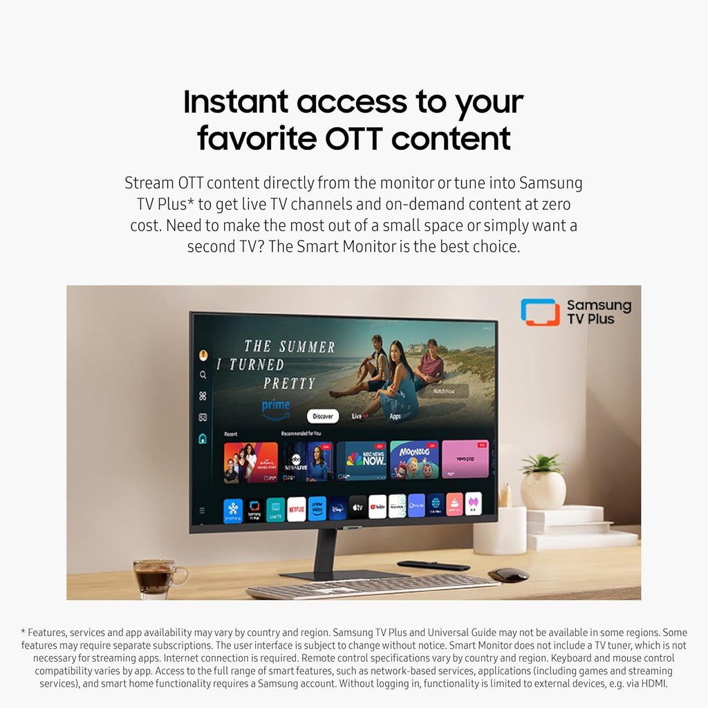 SAMSUNG 27-Inch M5 (M50D) Series FHD Smart Monitor with Streaming TV, Speakers, HDR10, Gaming Hub, Multiple Ports, Workout Tracker, Vision Accessibility Tools, LS27DM500ENXGO, 2024