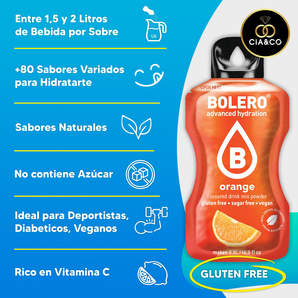 57 x Bolero Drinks MIX VARIETY FLAVORS (57x9 grs) - Healthy and Natural Hydration - Water Alternative with Vitamin C and Stevia Extract + 50 Healthy Nuggets Cia&Co