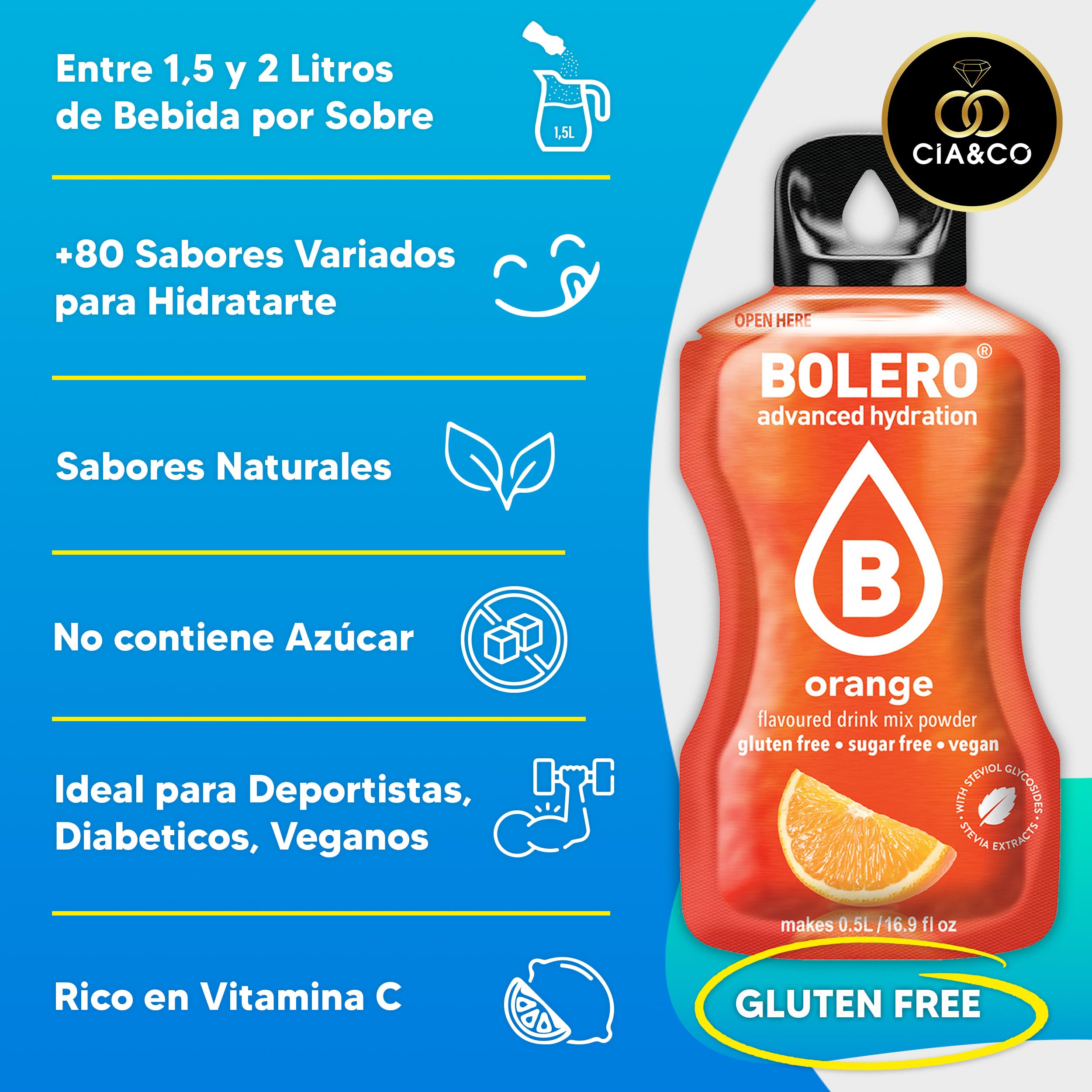 57 x Bolero Drinks MIX VARIETY FLAVORS (57x9 grs) - Healthy and Natural Hydration - Water Alternative with Vitamin C and Stevia Extract + 50 Healthy Nuggets Cia&Co