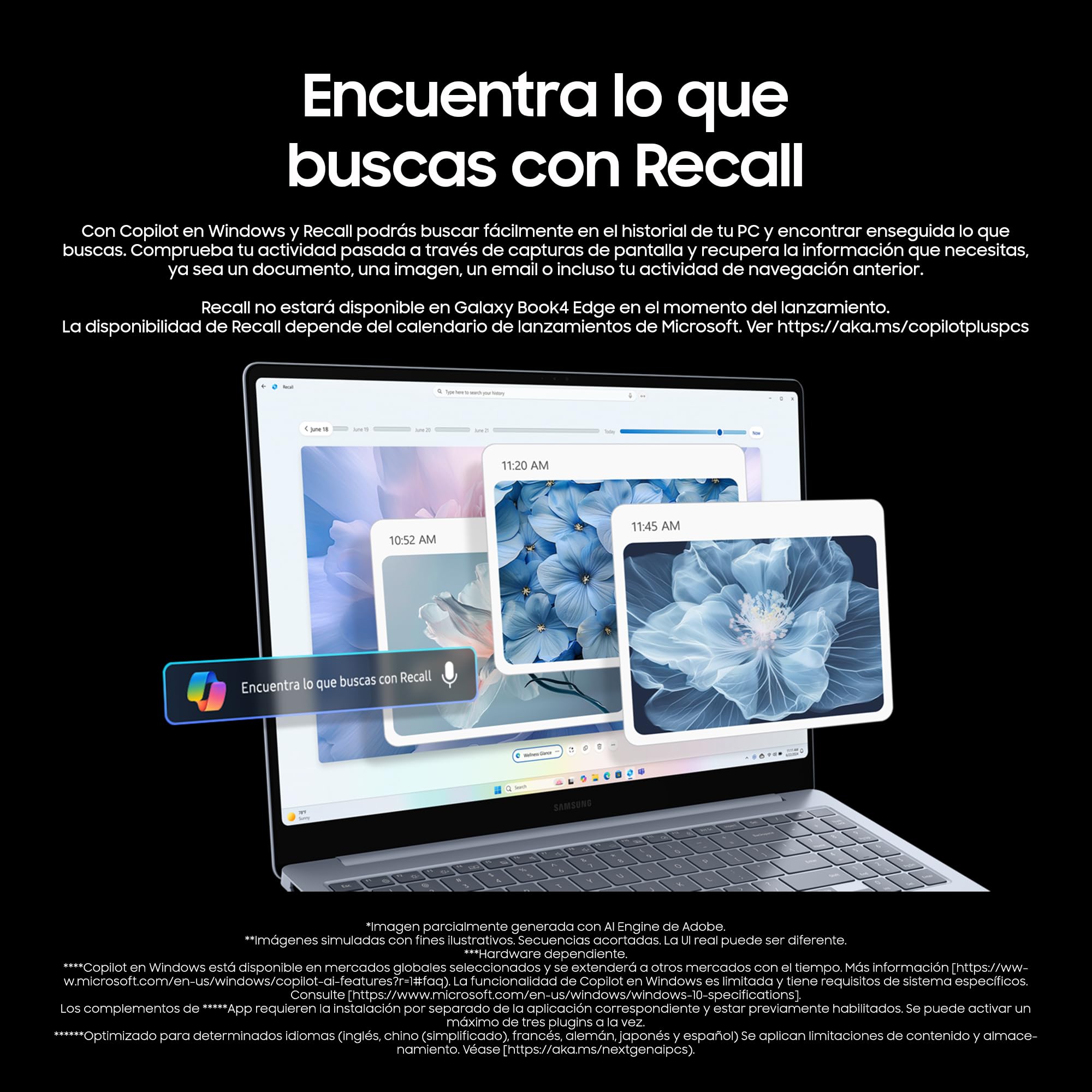 Samsung Galaxy Book4 Edge, computador portátil IA Copilot+, PC HDR de 16", Snapdragon X Elite X1E-84-100, 16GM RAM, 1TB SSD, Qualcomm Adreno GPU, Windows 11 Home, azul, teclado QWERTY espanhol