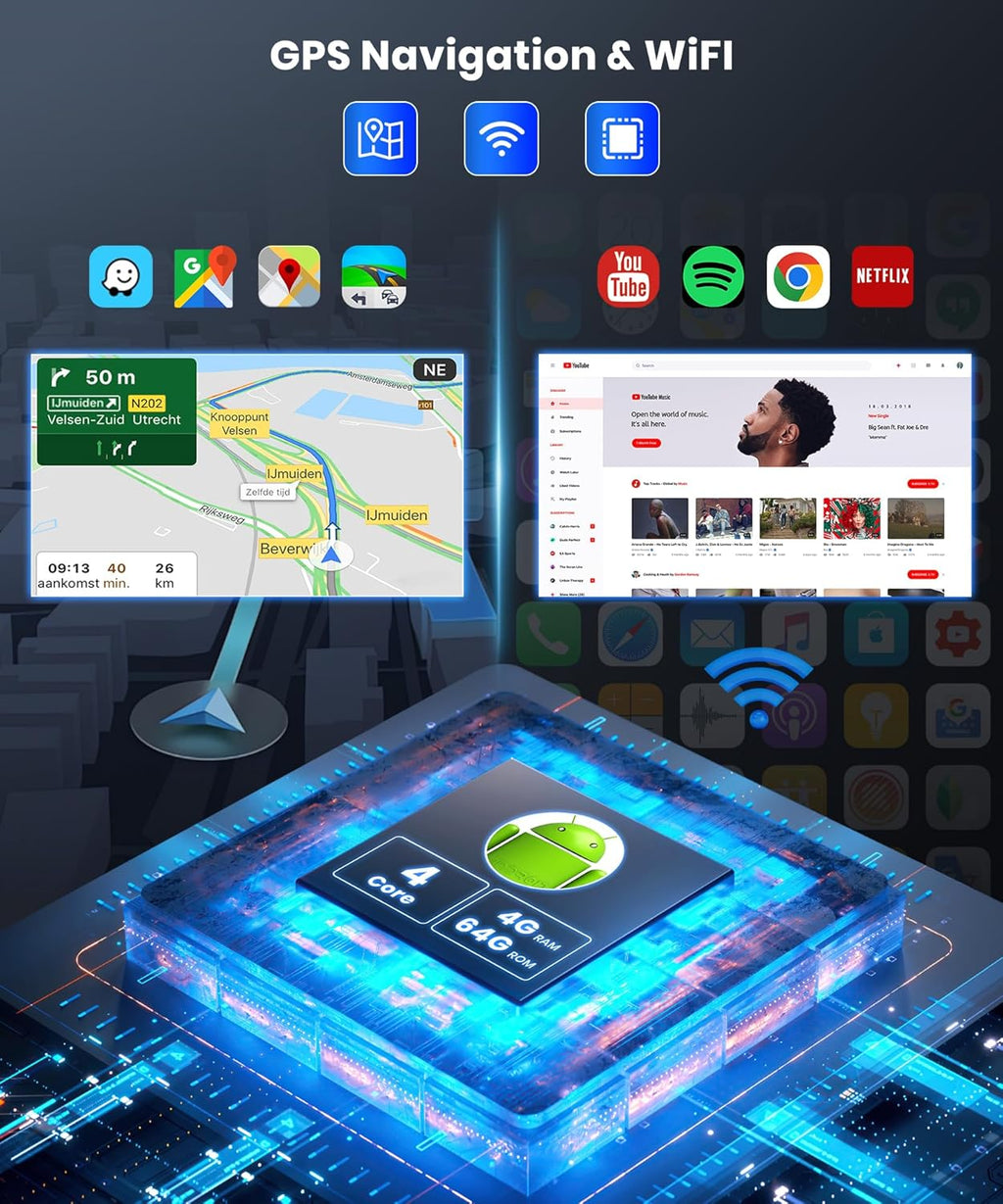 4G+64G Wireless Carplay Android Car Radio 2 DIN for Toyota RAV4 2007-2012 with Android Auto Navi GPS WiFi 9 Inch Car Radio with Mirror Link Bluetooth FM/RDS/DAB/DVR/32 EQ/SWC Rear Camera