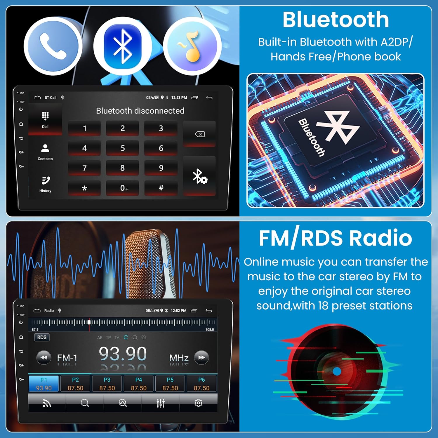 2G+64G Android Car Radio 2 DIN for Mitsubishi ASX 1/Citroen C4/Peugeot 4008 10.1 Inch Car Radio with Apple Carplay Android Auto GPS Navi WiFi Mirror Link Bluetooth FM/RDS/Dab Rear Camera
