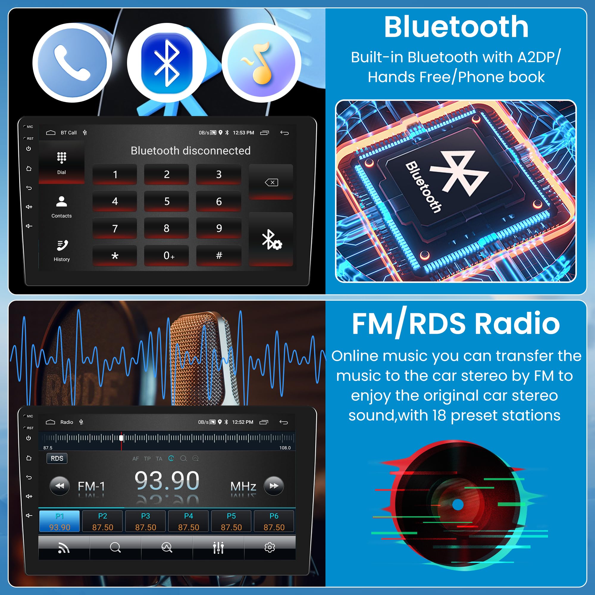 2G+64G Wireless Carplay Android 13 Car Radio 2 Din for Peugeot 2008 208 2012-2018 with Android Auto GPS Navi WiFi 10.1 Inch Car Radio with Bluetooth FM/RDS Radio USB/EQ/SWC Rear Camera