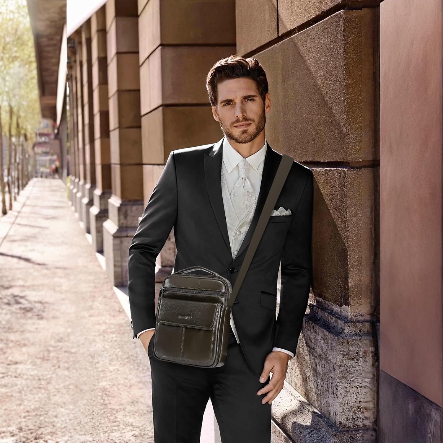 SPAHER Bolsa de ombro grande de pele para homem - mala de cavalheiro de couro - Balança para homens - Man Bag, B454 Café castanho, Utilitário