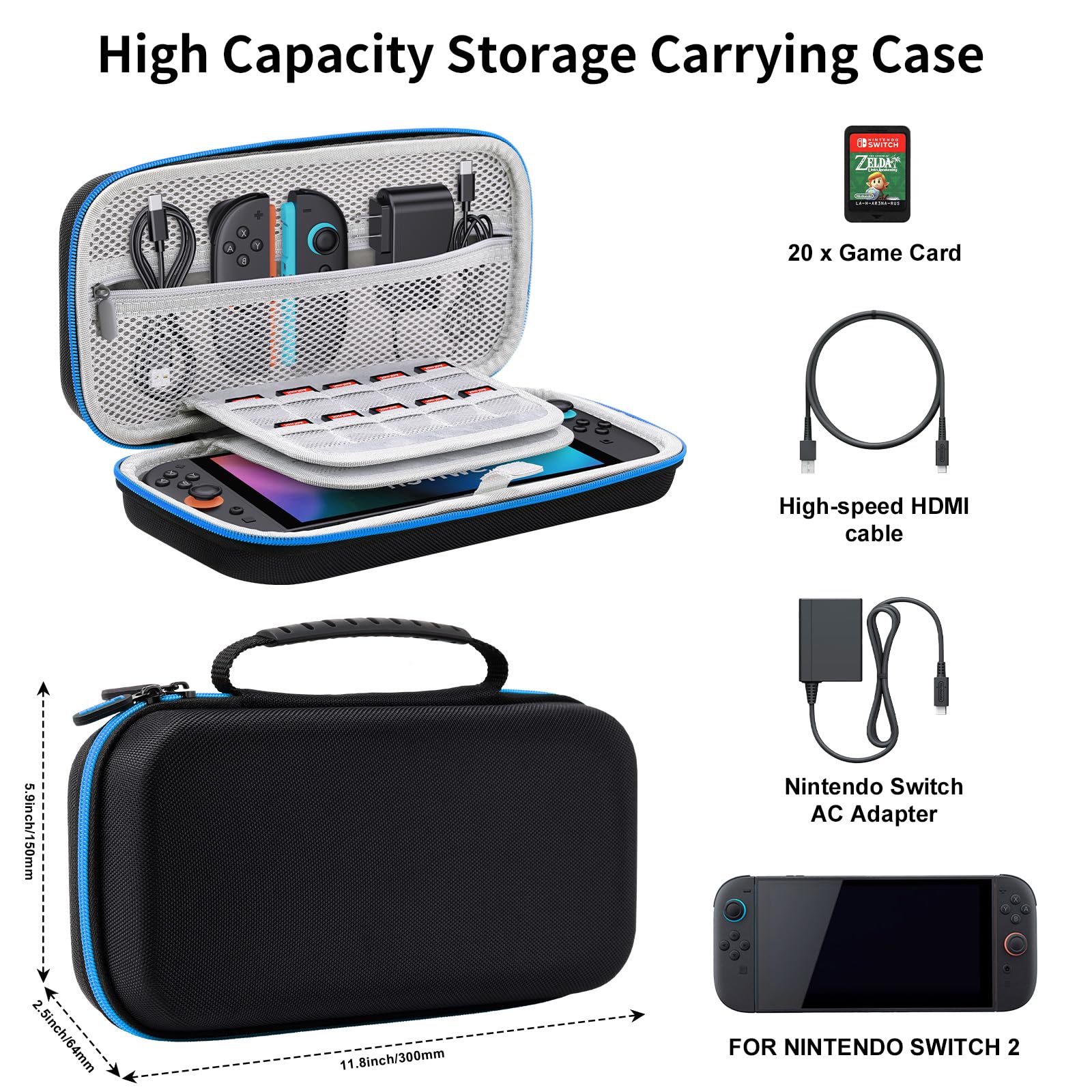 Lmcpa Funda para Consola Nintendo Switch 2 2025, Bolsa de Viaje con 20 Cartuchos de Juego, Estuche Rígido Portátil Protector para Consola 2025 Nintendo Switch 2 Accesorios,