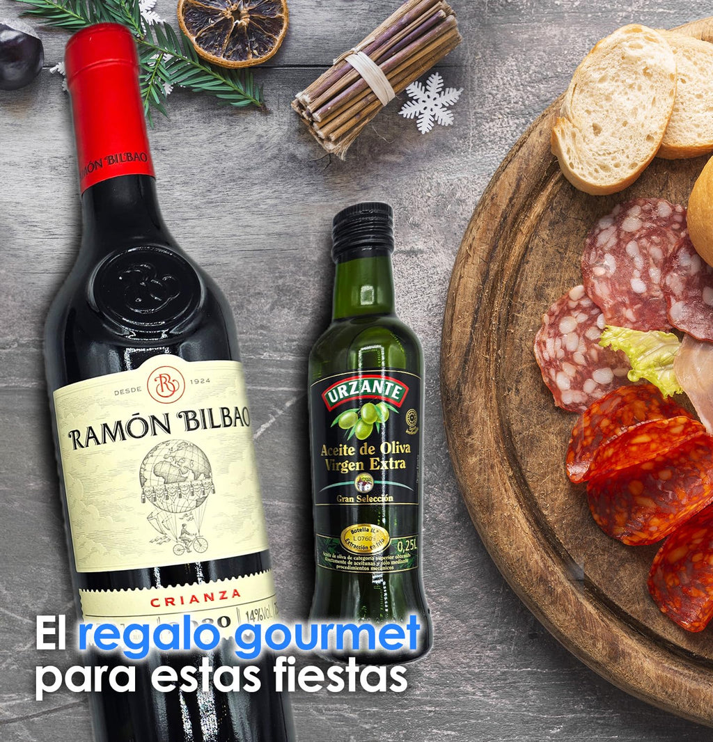 Cesto Gourmet para oferecer M | Perfeita como presente cesta de Natal para empresas, presunto ibérico de isca vinho tempranillo creme de morcela e creme de sobretudo par par PX pack polvones e balões