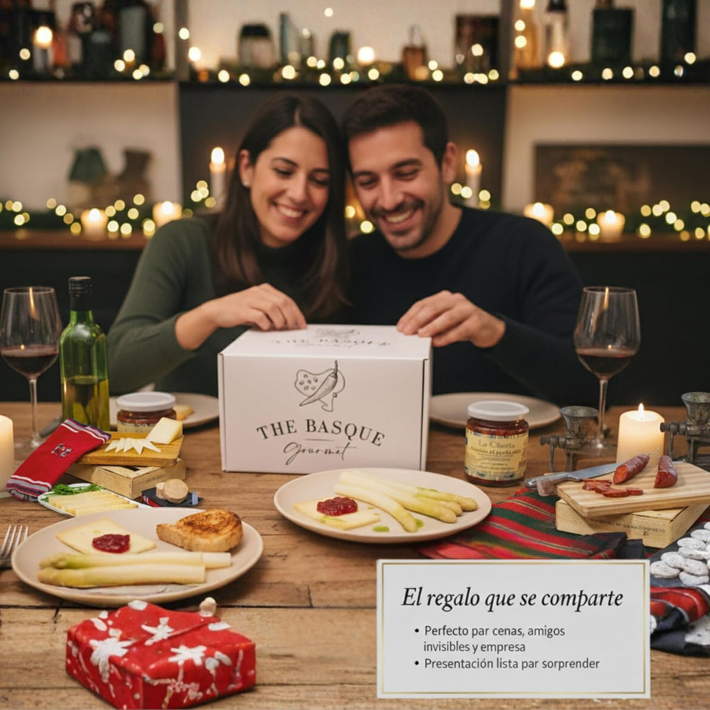 THE BASQUE gourmet Cesta de Natal presente de produtos de Euskal Herria – lote de Natal – queijo Idiazabal, paté, horizo, espargos de navarra, sidra basca, cesta gourmet para oferecer
