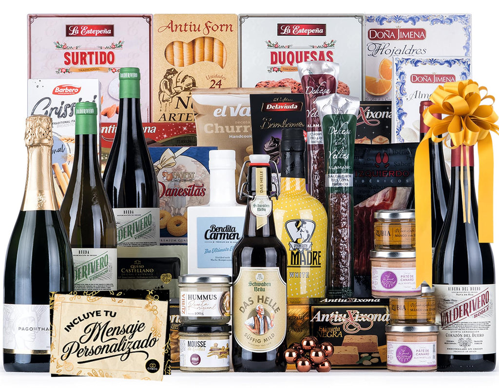 Christmas Basket with Gourmet Ham 2025 (Lot 217) · With Red and White Wine Rioja, Cava, Gin, Beer, Sweets and Iberian · Includes Customizable Card · Ideal Corporate or Family Gift