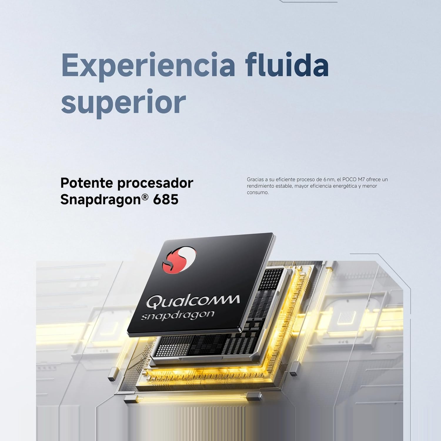 XIAOMI POCO M7 - Smartphone de 8+256GB, Cámara Dual de 50MP con AI, Pantalla inmersiva de 6,9” FHD+, Snapdragon 685, Carga rápida de 33W y Reversible de 18W, Cargador no Incluido, Plata (Versión ES)